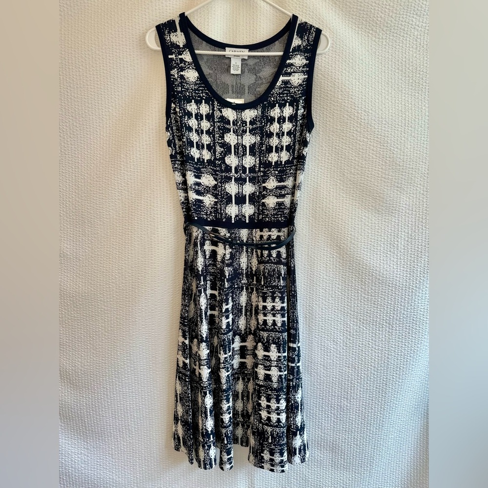 Carmen Marc Valvo Navy White Sleeveless Fit & Flare Dress Women’s Small NWT Knit
